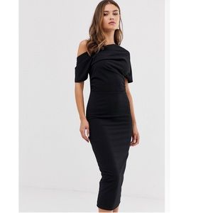ASOS Black Pleated Shoulder Pencil Dress
